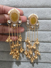 Yellow kashmiri Long earrings, Gold-plated Long Ghungroo Dangler Earrings/Brass/Ethnic Gungroo earring/Trendy earring Statement earring