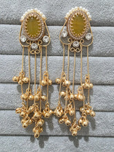 Yellow kashmiri Long earrings, Gold-plated Long Ghungroo Dangler Earrings/Brass/Ethnic Gungroo earring/Trendy earring Statement earring