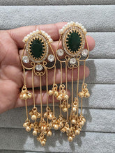 Green Kashmiri Long earrings, Gold-plated Long Ghungroo Dangler Earrings/Brass /Ethnic Gungroo earring/Trendy earring Statement earring