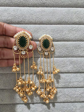 Green Kashmiri Long earrings, Gold-plated Long Ghungroo Dangler Earrings/Brass /Ethnic Gungroo earring/Trendy earring Statement earring