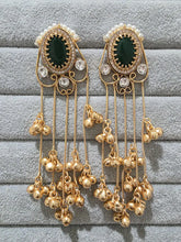 Green Kashmiri Long earrings, Gold-plated Long Ghungroo Dangler Earrings/Brass /Ethnic Gungroo earring/Trendy earring Statement earring