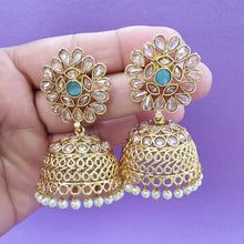 Aqua Blue Gold Plated Polki Jhumka/stone Jhumka/Indian Jewelry/Pakistani/Punjabi/Indian/Statement earring/Bridal earring/Indian wedding