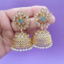 Aqua Blue Gold Plated Polki Jhumka/stone Jhumka/Indian Jewelry/Pakistani/Punjabi/Indian/Statement earring/Bridal earring/Indian wedding