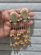 Mint Green Kashmiri Long earrings, Gold-plated Long Ghungroo Dangler Earrings/Brass/Ethnic Gungroo earring/Trendy earring Statement earring