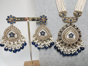 Blue Long Antique Polki Necklace/Indian Long Necklace/Pakistani Necklace\ Mala/Indian Jewelry/Punjabi Jewelry/Indian Wedding/Rani Haar