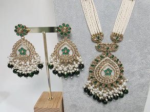Green Long Antique Polki Necklace/Indian Long Necklace/Pakistani Necklace\ Mala/Indian Jewelry/Punjabi Jewelry/Indian Wedding/Rani Haar