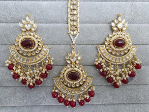 Maroon Red Kundan Tikka Earrings Set /Indian Bridal Maang Tikka set/ Kundan earrings/ Jaggo, Mayya Jewelry/ Indian jewelry/ Bridesmaid Gift