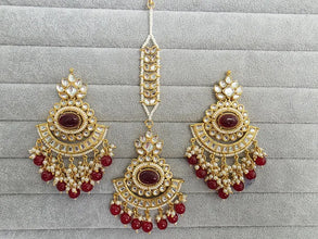 Maroon Red Kundan Tikka Earrings Set /Indian Bridal Maang Tikka set/ Kundan earrings/ Jaggo, Mayya Jewelry/ Indian jewelry/ Bridesmaid Gift