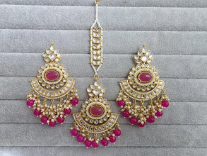 Hot Pink Kundan Tikka Earrings Set /Indian Bridal Maang Tikka set/ Kundan earrings/ Jaggo, Mayya Jewelry/ Indian jewelry/ Bridesmaid Gift