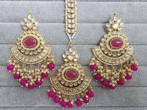 Hot Pink Kundan Tikka Earrings Set /Indian Bridal Maang Tikka set/ Kundan earrings/ Jaggo, Mayya Jewelry/ Indian jewelry/ Bridesmaid Gift