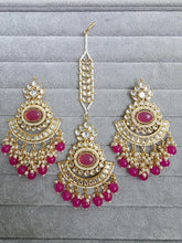 Hot Pink Kundan Tikka Earrings Set /Indian Bridal Maang Tikka set/ Kundan earrings/ Jaggo, Mayya Jewelry/ Indian jewelry/ Bridesmaid Gift
