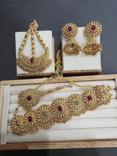 Ruby One Gram Antique Gold Choker Necklace/Punjabi necklace with Jhumka, Tikka, and Passa /Wedding necklace/Gold Necklace/Indian necklace