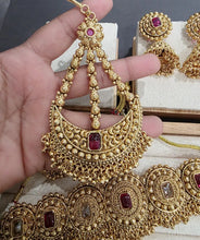 Ruby One Gram Antique Gold Choker Necklace/Punjabi necklace with Jhumka, Tikka, and Passa /Wedding necklace/Gold Necklace/Indian necklace