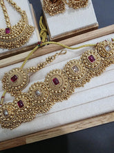 Ruby One Gram Antique Gold Choker Necklace/Punjabi necklace with Jhumka, Tikka, and Passa /Wedding necklace/Gold Necklace/Indian necklace