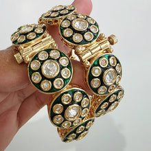 Green Moissanite Tyaani premium kundan gold plated openable bangle Pair/Statement bangles/Designer,Celebrity/Bridal/Indian Wedding/Pakistani