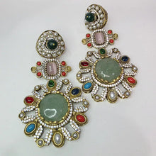Sabyasachi-inspired Natural stones and CZ earrings, Victorian earrings, designer earrings, Sabhya Earrings, statement long earrings