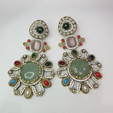 Sabyasachi-inspired Natural stones and CZ earrings, Victorian earrings, designer earrings, Sabhya Earrings, statement long earrings