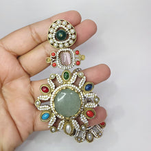 Sabyasachi-inspired Natural stones and CZ earrings, Victorian earrings, designer earrings, Sabhya Earrings, statement long earrings