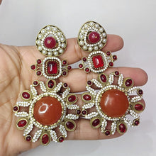 Sabyasachi-inspired Natural stones and CZ earrings, Victorian earrings, designer earrings, Sabhya Earrings, statement long earrings