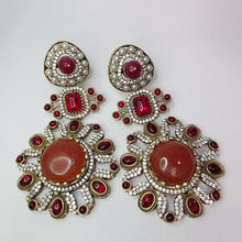 Sabyasachi-inspired Natural stones and CZ earrings, Victorian earrings, designer earrings, Sabhya Earrings, statement long earrings