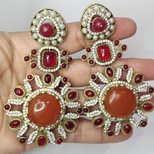 Sabyasachi-inspired Natural stones and CZ earrings, Victorian earrings, designer earrings, Sabhya Earrings, statement long earrings