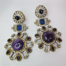 Sabyasachi-inspired Natural stones and CZ earrings, Victorian earrings, designer earrings, Sabhya Earrings, statement long earrings
