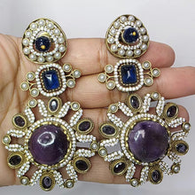 Sabyasachi-inspired Natural stones and CZ earrings, Victorian earrings, designer earrings, Sabhya Earrings, statement long earrings