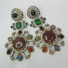 Sabyasachi-inspired Natural stones and CZ earrings, Victorian earrings, designer earrings, Sabhya Earrings, statement long earrings