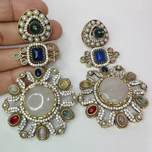 Sabyasachi-inspired Natural stones and CZ earrings, Victorian earrings, designer earrings, Sabhya Earrings, statement long earrings