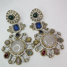 Sabyasachi-inspired Natural stones and CZ earrings, Victorian earrings, designer earrings, Sabhya Earrings, statement long earrings