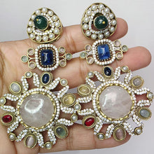Sabyasachi-inspired Natural stones and CZ earrings, Victorian earrings, designer earrings, Sabhya Earrings, statement long earrings