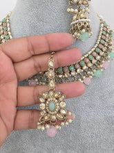 Mint Green Shadow Stone Kundan Necklace Set/ Bollywood Jewelry/ Indian jewelry/ Pakistani necklace/Punjabi/bridal necklace/Indian wedding