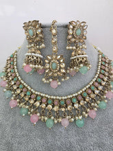 Mint Green Shadow Stone Kundan Necklace Set/ Bollywood Jewelry/ Indian jewelry/ Pakistani necklace/Punjabi/bridal necklace/Indian wedding