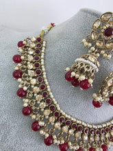 Maroon Red Shadow Stone Kundan Necklace Set/ Bollywood Jewelry/ Indian jewelry/ Pakistani necklace/Punjabi/bridal necklace/Indian wedding