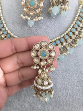Aqua Blue Shadow Stone Kundan Necklace Set/ Bollywood Jewelry/ Indian jewelry/ Pakistani necklace/Punjabi/bridal necklace/Indian wedding
