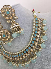 Aqua Blue Shadow Stone Kundan Necklace Set/ Bollywood Jewelry/ Indian jewelry/ Pakistani necklace/Punjabi/bridal necklace/Indian wedding
