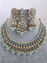 Aqua Blue Shadow Stone Kundan Necklace Set/ Bollywood Jewelry/ Indian jewelry/ Pakistani necklace/Punjabi/bridal necklace/Indian wedding