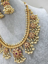Ruby Antique Gold Lotus Necklace/Gold Necklace/Indian Choker/South Indian Necklace/One Gram Gold /Temple Jewelry/South Indian jewelry