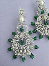 Green Long Cocktail CZ Diamond Earring, American Diamond earrings/Indian Jewelry/Pakistani Jewelry,CZ earrings/AD earrings/Gift for her