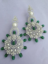 Green Long Cocktail CZ Diamond Earring, American Diamond earrings/Indian Jewelry/Pakistani Jewelry,CZ earrings/AD earrings/Gift for her