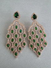 Green Rose Gold Diamond Earrings/CZ earrings/Statement Earrings/CZ Earrings/ Indian Jewelry/ Sabyasachi Earrings/ Indian earrings