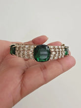 Green Victorian Dull Gold CZ American Diamond openable bracelet one size fit sizes 2.4 and 2.6, single Statement diamond bracelet