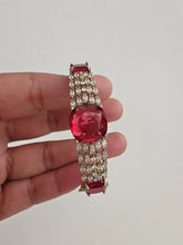 Ruby Victorian Dull Gold CZ American Diamond openable bracelet one size fit sizes 2.4 and 2.6, single Statement diamond bracelet