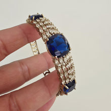 Blue Victorian Dull Gold CZ American Diamond openable bracelet one size fit sizes 2.4 and 2.6, single Statement diamond bracelet