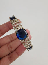 Blue Victorian Dull Gold CZ American Diamond openable bracelet one size fit sizes 2.4 and 2.6, single Statement diamond bracelet