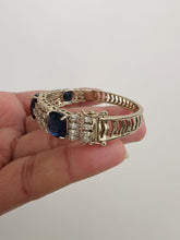 Blue Victorian Dull Gold CZ American Diamond openable bracelet one size fit sizes 2.4 and 2.6, single Statement diamond bracelet
