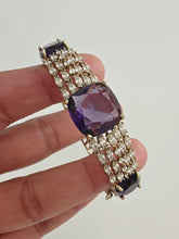 Purple Victorian Dull Gold CZ American Diamond openable bracelet one size fit sizes 2.4 and 2.6, single Statement diamond bracelet