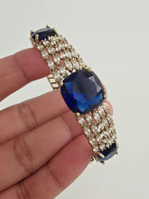 Blue Victorian Dull Gold CZ American Diamond openable bracelet one size fit sizes 2.4 and 2.6, single Statement diamond bracelet