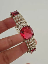 Ruby Victorian Dull Gold CZ American Diamond openable bracelet one size fit sizes 2.4 and 2.6, single Statement diamond bracelet