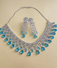 Aqua Blue CZ diamond Bridal Necklace Jewelry,Indian Pakistani wedding Jewelry,Mother of the Bride,Teardrop Crystal Necklace, Bridesmaid,Gift